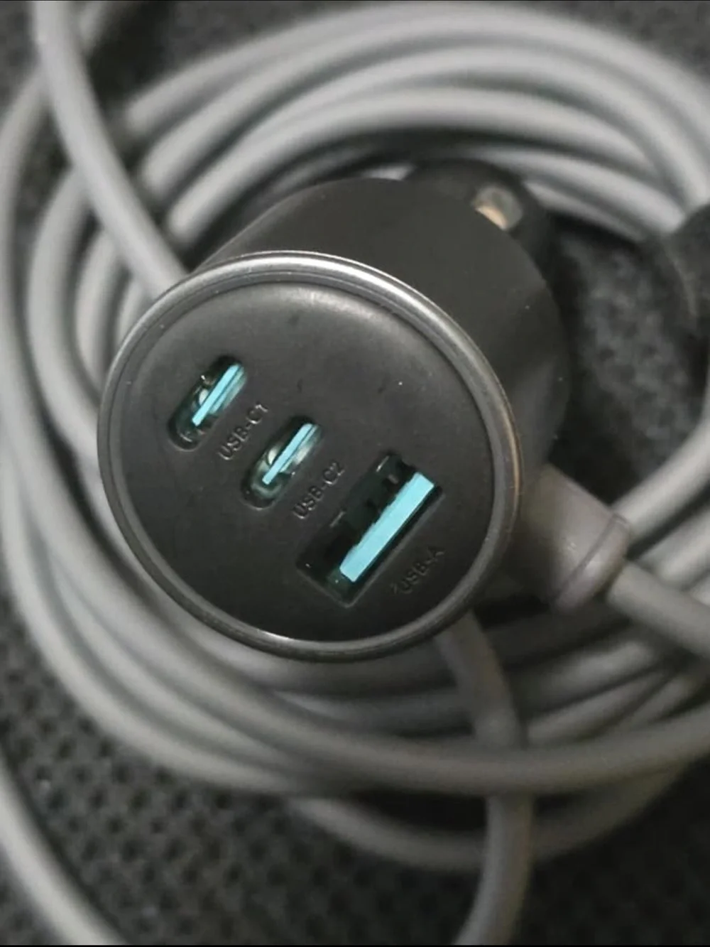 3-Port Black Car USB Charger with Dual USB-C and USB-A